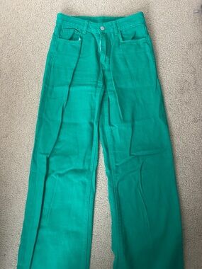 Amazon Teal Wide-Leg High-Rise Pants